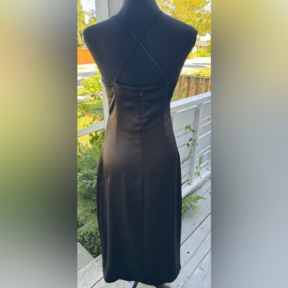 Zara Black Satin Maxi Dress with Side Slit - Picture 5 of 9